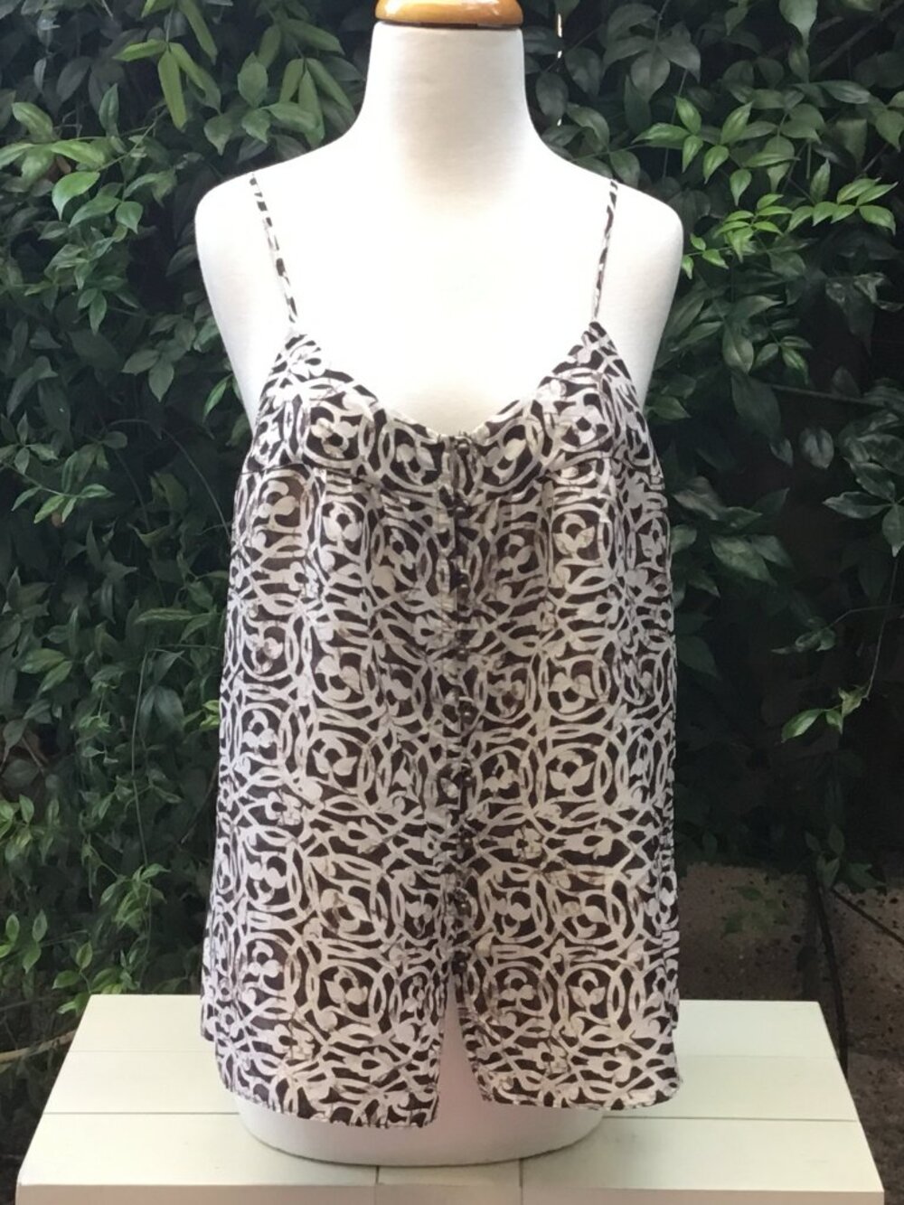 Banana Republic Brown and Cream Print Sleeveless Silk Top S